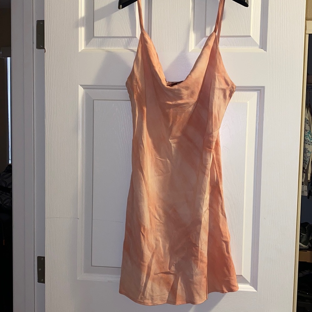 NWT! Peach Tie Dye Printed Satin Dress